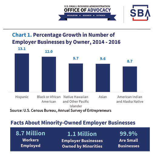 Percentage of growth in number of Employers Businesses by Owner - Minority